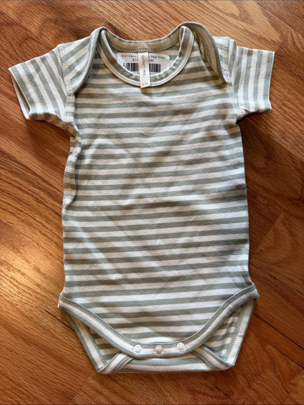 Quincy Mae Sage & White Striped Baby One-Piece Bodysuit